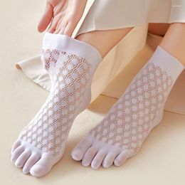 Women Socks Summer Women's Thin Five Finger Japanese Velvet Ice Silk Mesh Sweat-absorbing Short