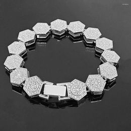 Link Bracelets Hip Hop 12mm Clustered Hexagonal Tennis Cuban Chain Anklet Jewellery Bling Iced Out Rhinestones Bracelet For Men Women