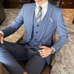 Men's Suits Blazer Pants And Vest Mens Casual Office Business Suit In Solid Colour Plaid Groom's Wedding Dress Party Tuxedo Stage Dance