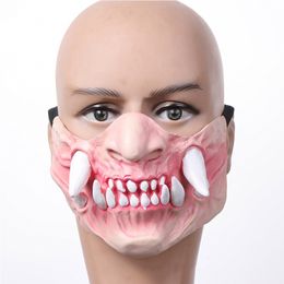 Party Masks Cosplay Scary Zombie Long Tooth Horror Creepy Mouth Nose Horrible Halloween Mask Terror Half Face Costume Props Carnival Party 230812