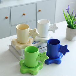 Mugs Modern Style Coffee Tea Cup And Plate Set Creative Star Ceramics Milk Cups Porcelain Wholesale Drinkware Gift CM05