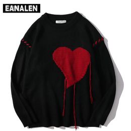 Men's Sweaters Harajuku love pattern knitted ugly sweater men letter punk rock black red gothic vintage grandpa women cute pullover 230812