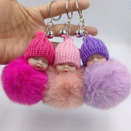 Keychains 3PCS 10 Colours Sleeping Baby Key Ring Doll Plush Faux Fur Keyrings Fluffy Jewellery Women