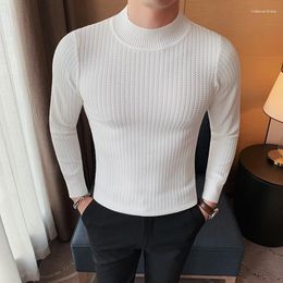 Men's Sweaters 2023 Knitted Light Luxury Skinny Pullovers Sweater Men Casual Vintage Mock Neck Solid Color Long Sleeve T-shirt Streetwear