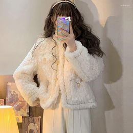 Women's Trench Coats 2023 Winter White Lamb Wool Coat For Women Faux Fur Mid Length Loose Parka Jacket Outerwear Autumn Fluffy Overcoat