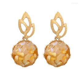 Stud Earrings Light Yellow Gold Colour Round Cabochon Many Style Irregular Shape Quartz Stone Charm Jewellery