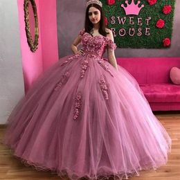 Charming vestidos de 15 Quinceanera Dresses 3D Applique Puffy Skirt Lace-Up Back Sweet 16 Party Dress Long Prom Gowns221P
