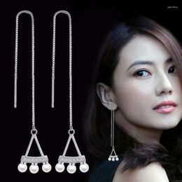 Hoop Earrings Fashion Zircon Pearl Tassel Long Ear Line Female Models