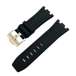 28mm - 24mm Black Rubber Band Strap For AP Royal Oak Offshore 42 mm Watch