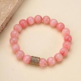 Strand Summer Fashion Beaded Bracelet Pink Sunstone Natural Bead Simple Style Women's Jewelry Pulsera