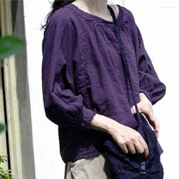 Women's T Shirts QPFJQD Female Original Purple Retro Tshirts Tees 2023 Summer O-Neck Seven Sleeve Women Chinese Style T-Shirts