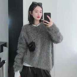 Women's Sweaters 2023 Autumn/Winter Product COS Soft Waxy Grey Alpaca Round Neck Lazy Sweater Fluffy Mink Cashmere Pullover Top JZ029