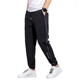 Men's Pants Men Sports Drawstring Elastic Waist Ice Silk Loose Ankle-banded Solid Color Soft Pockets Cargo Sweatpants