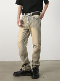 Men's Jeans Worn Out Fashion Distressed Street Casual Denim Straight Pant Summer Y2k Korean Style Loose Male Clothing