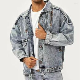 Men's Jackets American Trendy Vintage Jeans Men Jacket Multi Pocket Stitching Top Loose Casual Cotton Street Cowboy Coats Brand Denim