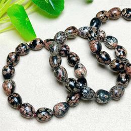 Strand Natural Snowflake Obsidian Teardrop Bracelet Round Beads Crystal Quartz Healing Women Men Jewelry Gift 1PCS 10x13mm