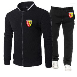 Men's Tracksuits Euro Club Rc Lens 2023 Autumn Diagonal Zip Hoodie Tracksuit Hooded Sweatshirt Pants Pullover Sportswear Suits
