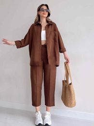 Women's Two Piece Pants 2-piece Sets 2023 Autumn Casual Loose Fit Shirt Coat Split Sport Harlan Pant Set Oversized Woman Clothes Outfits