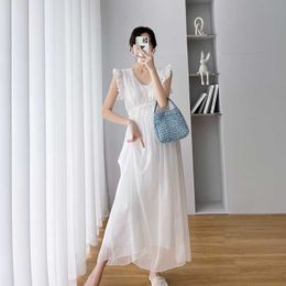 Maternity Women's New Summer Fashionable Sleeveless Long Skirt Loose Elegant Clothes Solid Cute Dresses for Pregnant Women