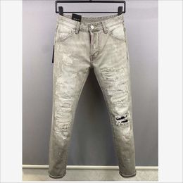 Men's Jeans Men's Casual Trendy Moto Biker High Street Denim Fabric Pants Fashion Hole Spray Paint Jeans 9832# 230812
