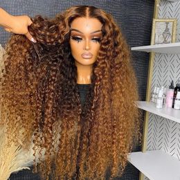 Curly Highlight Wig Human Hair 220%density 13x4 13x6 Hd Lace Frontal Wig Glueless 30 40 Inch Deep Water Wave Honey Blonde Lace Frontal Wigs
