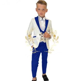 Boy Suits Costume 3 Pieces Child Ivory Jacquard Jacket Sets Flower Boys Formal Party Suit Kids Wedding Suit Tuxedo2414