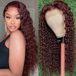 220%density Brown Kinky Curly Brazilian hair 13X4 Lace Front Wigs for Women Copper Red Pre Plucked with Baby Hair Lace Closured Wig