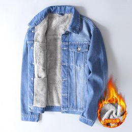 Men's Jackets Men Winter Jean Lightblue Cowboy Outerwear Warm Denim Coats Wool Liner Thicker Fleece Jacket Plus Size 5xl