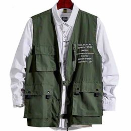 Men's Vests BANNAJI Men s Cargo Vest Japanese Style Waistcoat Multi Pockets Fashion Street Style Sleeveless Jacket and Coat For Male 230812