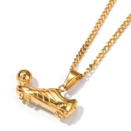 Hip Hop Men Rapper Stainless steel pendant necklace rhinestone gold silver Football sneakers pendant Jewellery night club Sweater Cuban chain 24inch 1719