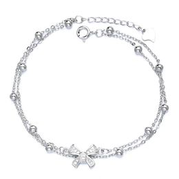 the New Trend S925 Sterling Silver Bow Bracelet for Women's Advanced Sense, Light Luxury, and Small Market Design, Double Layer Handicraft, Student Gift