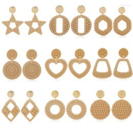 Stud Earrings Fashion Double Circle Love Five-pointed Star Geometric Rattan Log Colour Acrylic Earring Women Beach Holiday Jewellery Gift