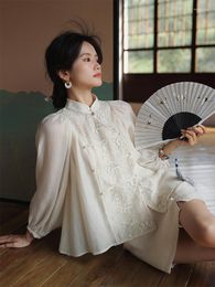 Ethnic Clothing Traditional Chinese Style Modern Lace Jacket Tang Suit White Green Top Summer Women's Hanfu Blouse Half Skirt 2Pc Sets