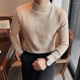 Men's Sweaters 2023 British Style Autumn And Winter Solid Pullover Turtleneck Men Clothing Jacquard High Collar Leisure Knitted Sweater