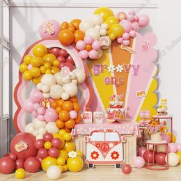 Other Event Party Supplies 142pcs Two Groovy Balloons Garland Arch Retro Orange Mustard Yellow Balloon Boho Daisy Birthday Baby Shower Wedding Decor 230812