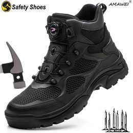 Safety Shoes AMAWEI Rotating Button Safety Shoes Men Work Sneakers Indestructible Shoes Puncture-Proof Protective Shoes Work Boots Steel Toe 230812
