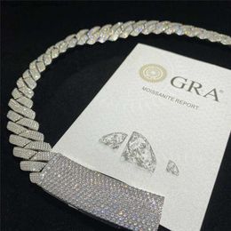 Colar de diamantes de 4 fileiras mais pesado de 20 mm Sterling Sier Iced Out Vvs Moissanite Diamond Cuban Link Chain