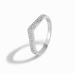 New European and American Hot Selling Sterling Silver S925 Platinum White Zircon V-shaped Band Jewellery Design Sense Fashion Ring