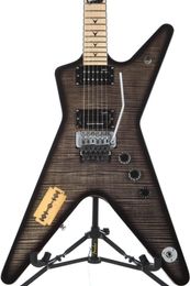 Hard Rock 2014 Translucent Black Flame Dimebag Darrell Roots Electric Guitar Floyd Rose Tremolo Bridge Oak Razor Blade Inlay Maple Fingerboard