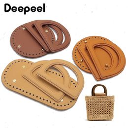 Bag Parts Accessories 1Set Deepeel 14*14/10*22cm Fashion Leather Hangbag D Ring Handles Bottom Handmade Knitted Handbags Crochet Bags DIY Accessory 230812