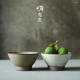 Tumblers Japanese Hand-made Coarse Pottery White Rice Bowl Tableware Household Vintage Soup Noodles High-footed Thickened Earth