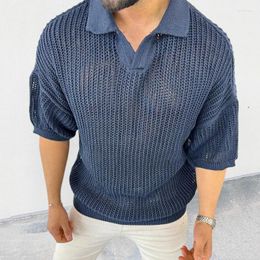 Men's Sweaters Hollow Out Polo Neck Knitted Sweater For 2023 Summer Short Sleeved Knit Pullover Top Male Fashoin Ropa De Hombre