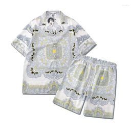 Men's Tracksuits Beach Shorts Set Summer Digital Printing Totem Casual Suit Mens Fashion Single Breasted Shirt 2 Piece Men Outfit