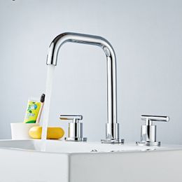 Basin Faucets Brass Polished Chrome Deck Mounted Round Bathroom Sink Faucets 3 Hole Double Handle Hot And Cold Water Tap