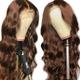 13x4 Brown Hd Lace Frontal Wig Body Wave 180%density Lace Front Wigs Transparent Chocolate Brown Coloured Human Hair Wigs for Women Remy T