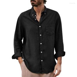 Men's Casual Shirts Men S Lapel Collar Shirt Solid Color Long Sleeve Button-Down Loose Simple Blouse With Chest Pocket