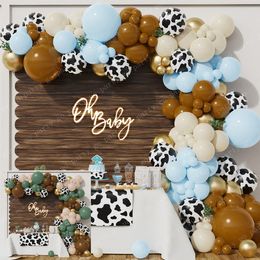 Other Event Party Supplies 111117pcs Animal Cow Farm Theme Blue Coffee Printed Balloon Garland for Kids Birthday Cowboy Baby Shower Decoration 230812