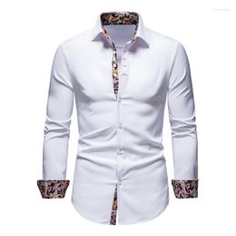 Men's Dress Shirts Spring Fashion Designer Clothes Luxury High Quality Patchwork Shirt Long Sleeve For Men Famous Brands