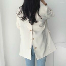 Women's Suits Long Sleeve Blazer Women Korean Chic Black White Suit Jacket Office Ladies Single-breasted Back Spring Autumn Coat