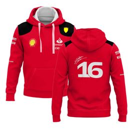 Felpa con cappuccio maschile 2023f1 Team Charles Leclerc Mens Zipper Hoodie F1 Racing Team Pullover Womens Pullover Spring e Autumn Street Selda